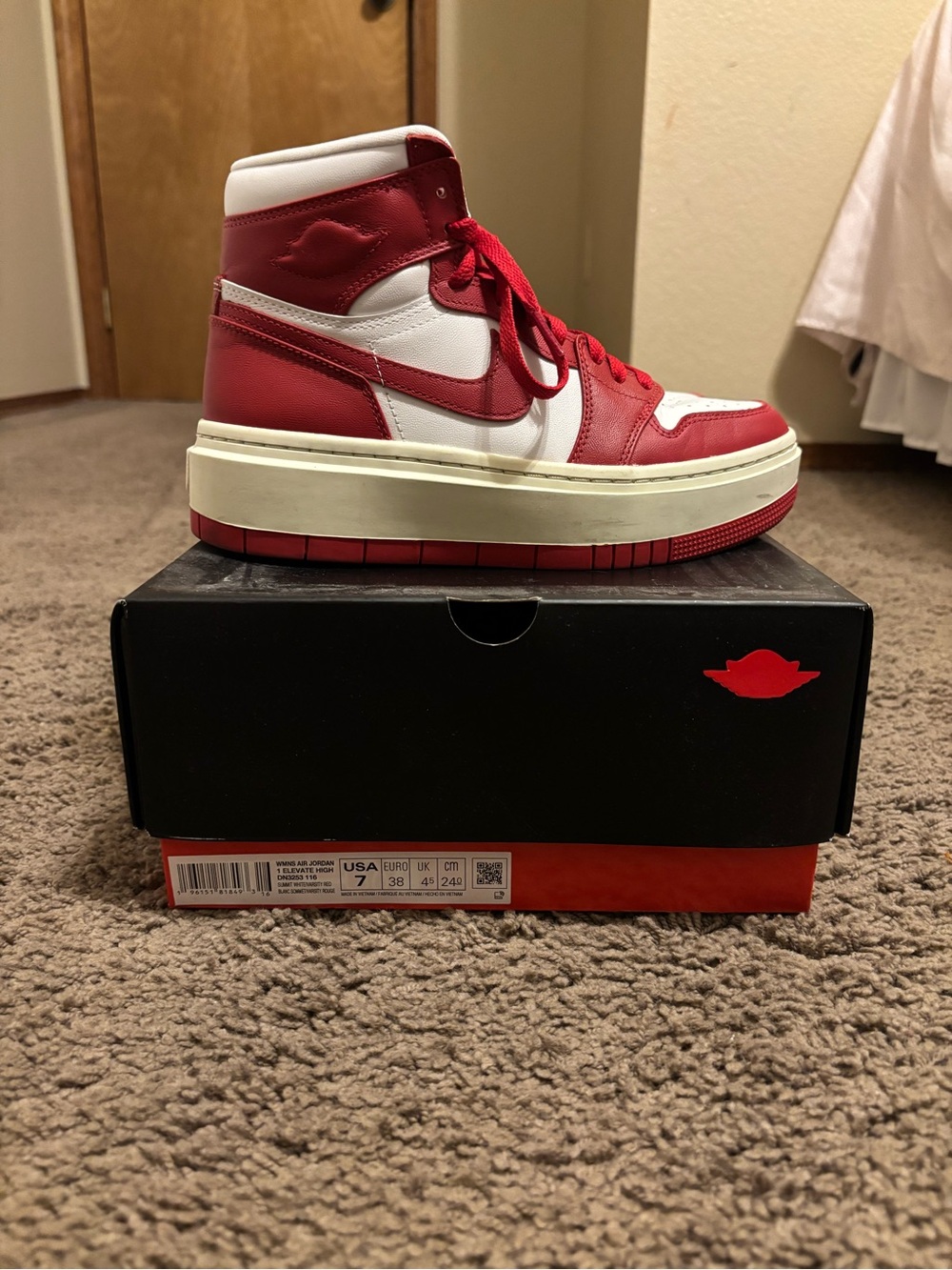 Red and White High Top Nike Jordan platform Sneakers